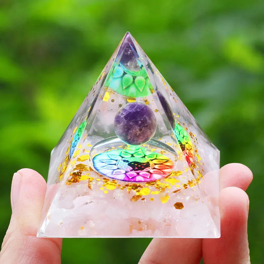 Meditation Orgonite Pyramid with Natural Crystals for Vibrational Healing Gems Ritual
