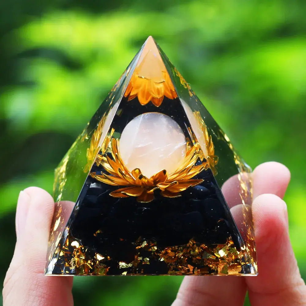 Meditation Orgonite Pyramid with Natural Crystals for Vibrational Healing Gems Ritual