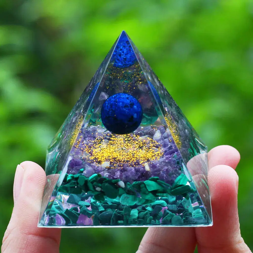 Meditation Orgonite Pyramid with Natural Crystals for Vibrational Healing Gems Ritual