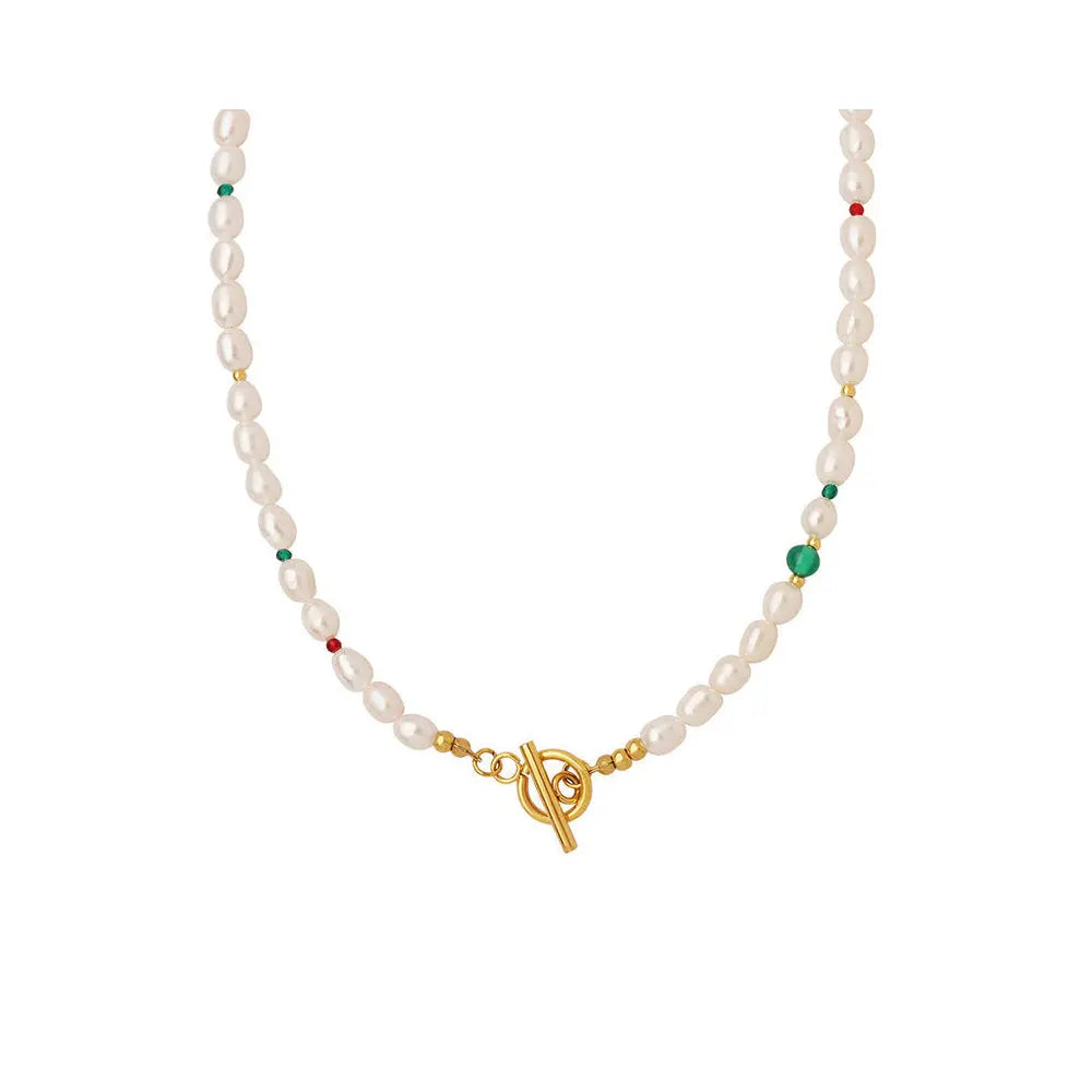 Minimalist Green Agate Necklace with Pearls - Gems Ritual