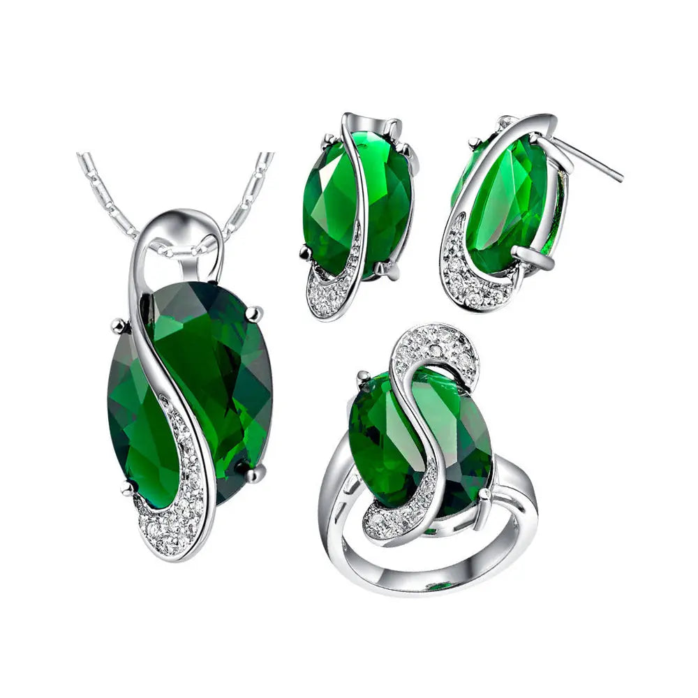 Sparkling Zircon Jewelry Set – Complete Style with Necklace, Ring, and Earrings - Gems Ritual