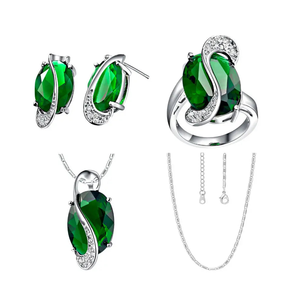 Sparkling Zircon Jewelry Set – Complete Style with Necklace, Ring, and Earrings - Gems Ritual