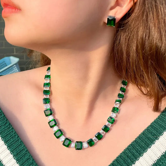 Green Zircon Bridal Jewelry Set - Classic & Glamorous - Gems Ritual
