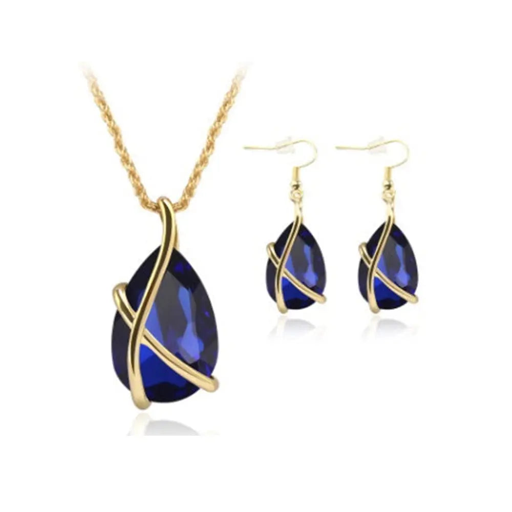 Aura Crystal Jewelry Set – Teardrop Pendant & Earrings Design - Gems Ritual