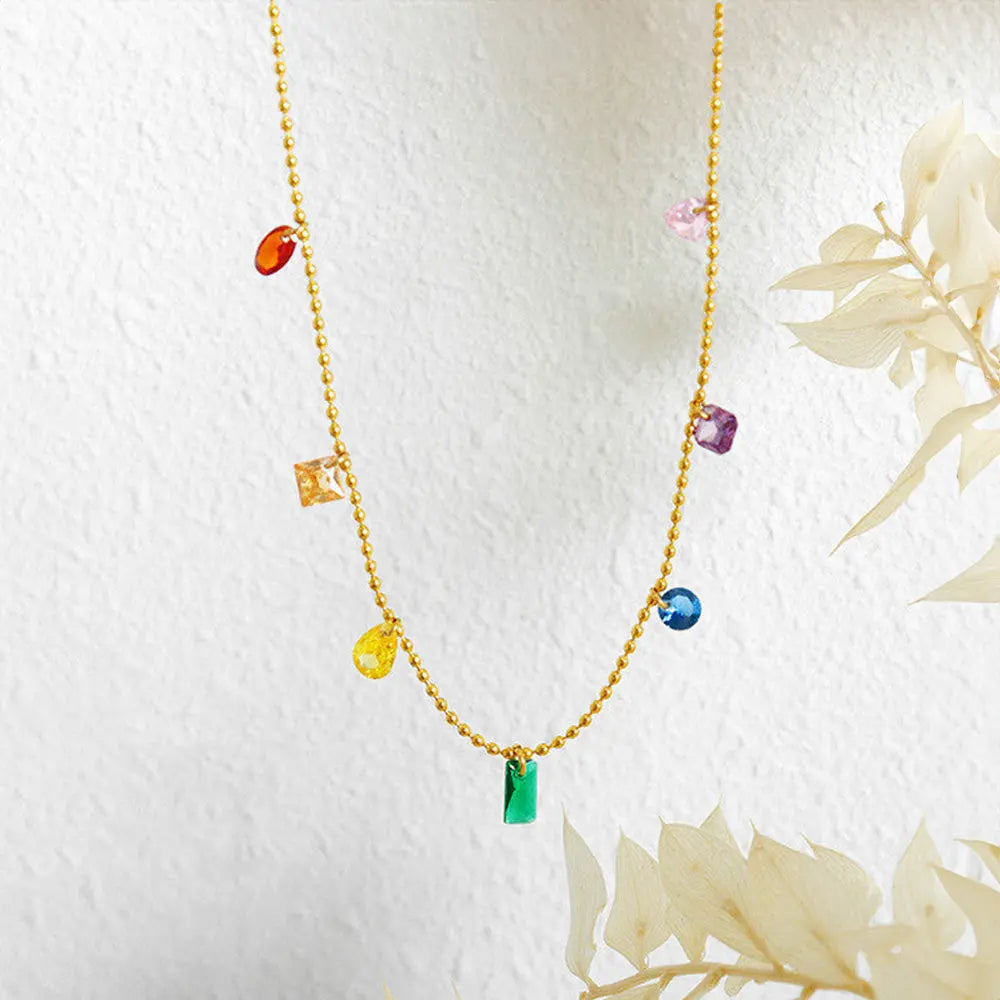 Minimalist Rainbow Gem Jewelry – Necklace and Bracelet Set Gems Ritual