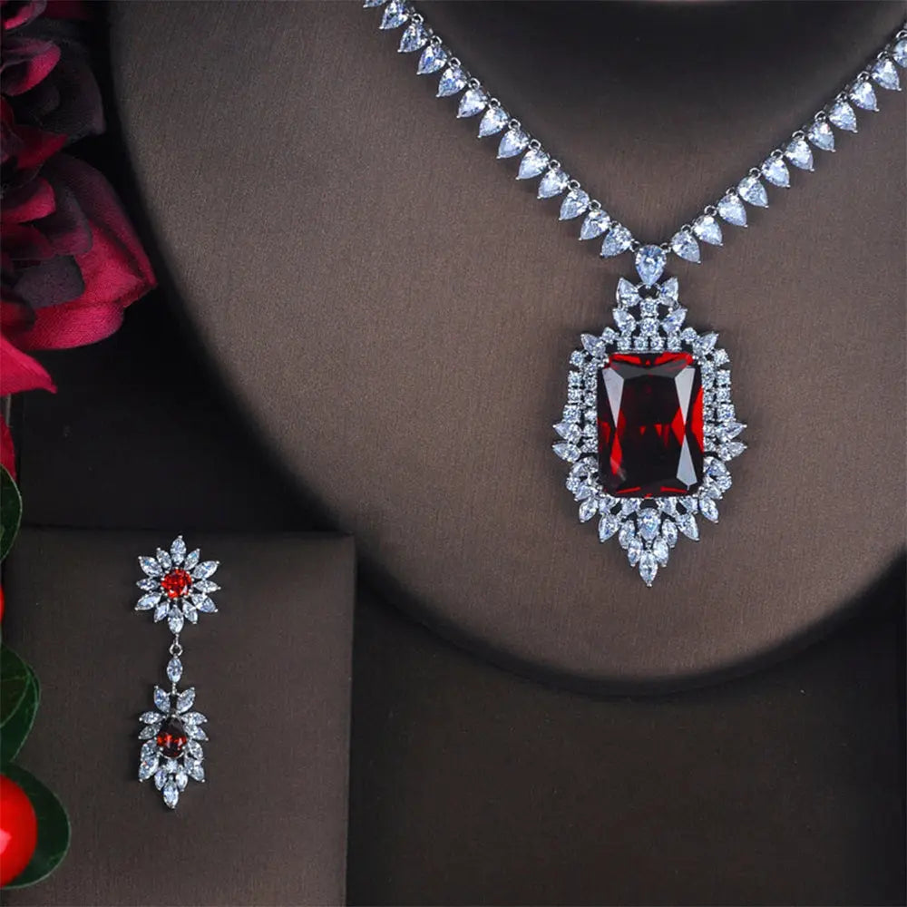 Glamorous Red Crystal Bridal Jewelry Set – Elegance for Every Special Moment - Gems Ritual
