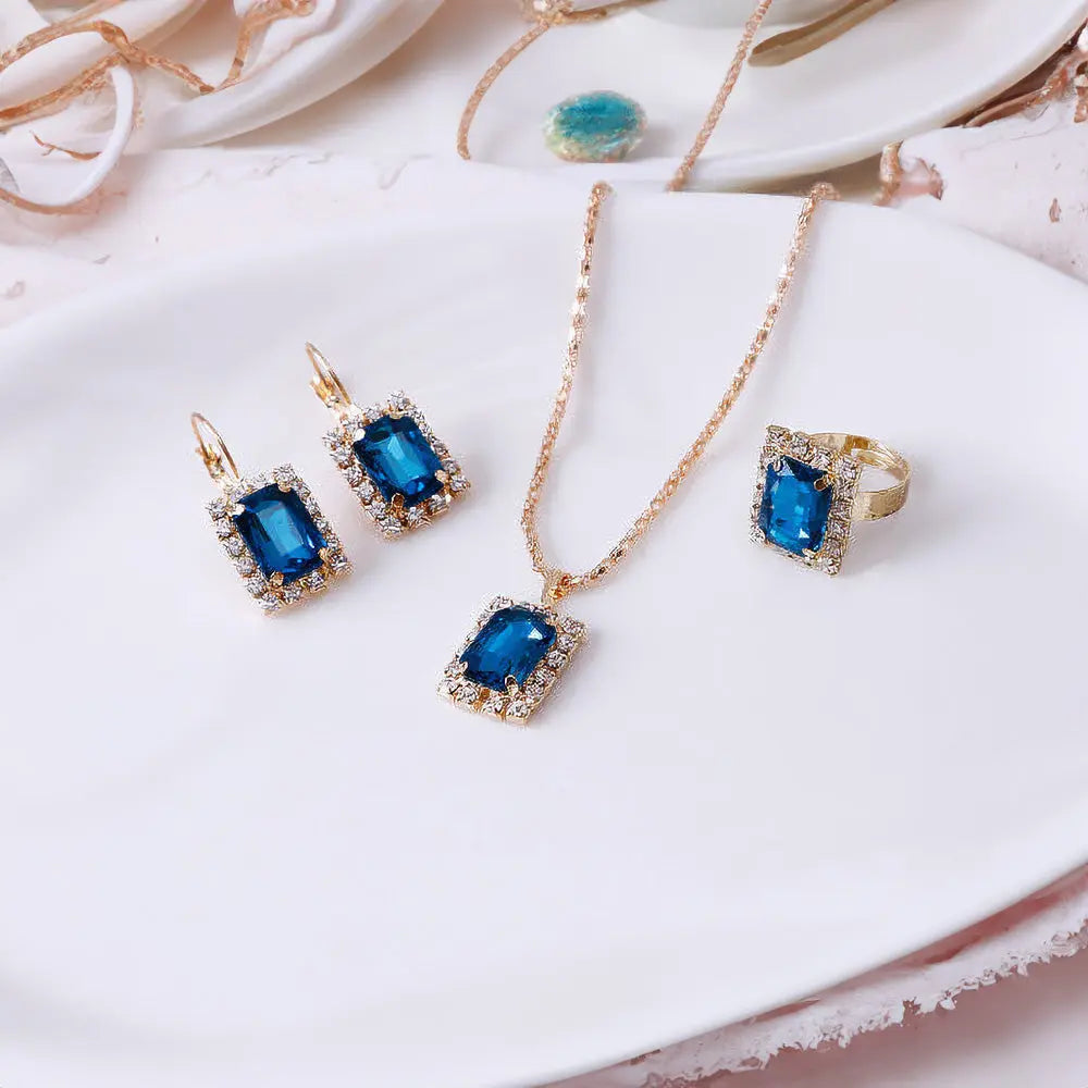 Elegant Wedding Jewelry Set with Crystals - Gems Ritual