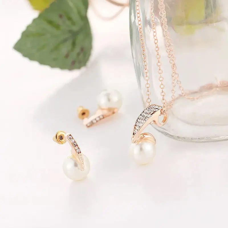 Shimmering Pearl Necklace & Earrings – Elegant Jewelry Set for Special Occasions - Gems Ritual