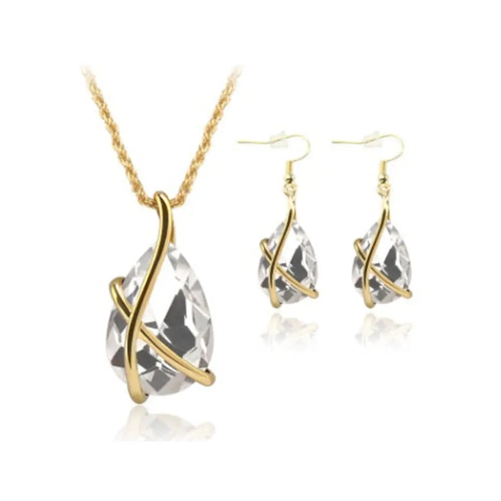 Aura Crystal Jewelry Set – Teardrop Pendant & Earrings Design - Gems Ritual