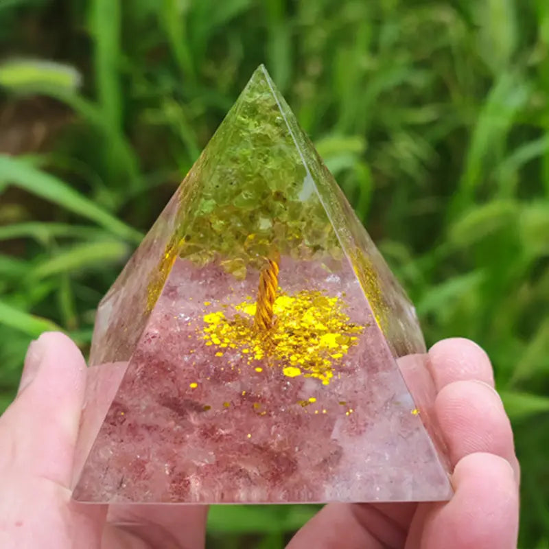 Crystal Orgonite Energy Pyramid – Reiki Infused Chakra Healing Decor Gems Ritual