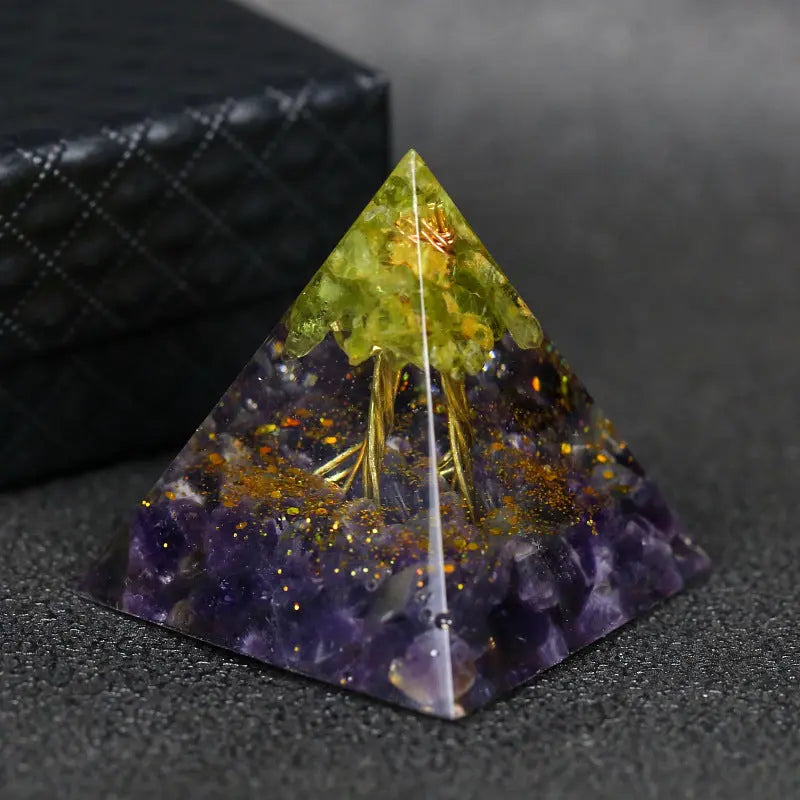 Crystal Orgonite Energy Pyramid – Reiki Infused Chakra Healing Decor Gems Ritual