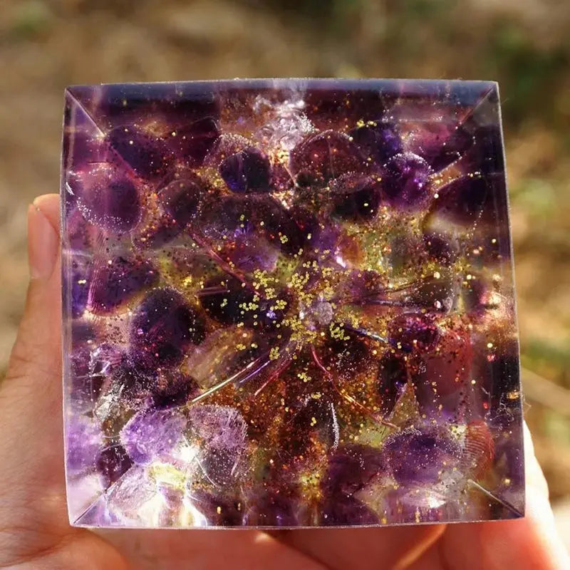 Crystal Orgonite Energy Pyramid – Reiki Infused Chakra Healing Decor Gems Ritual