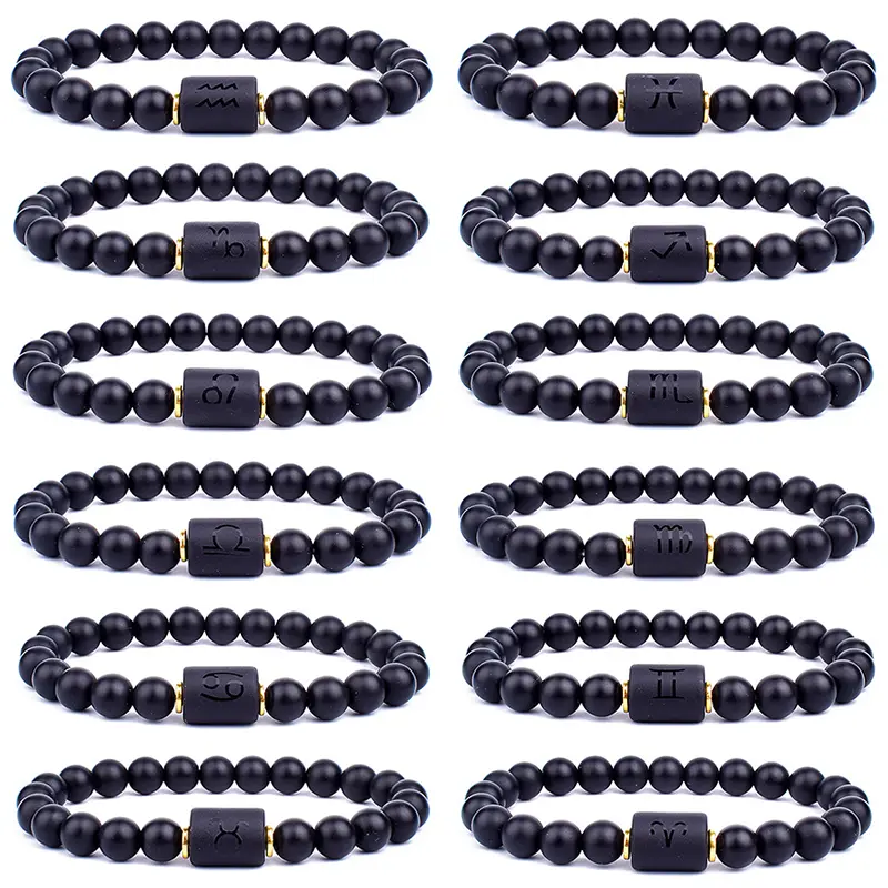 Astrology Birthstone Bracelet – Black Agate Protection Beads Gems Ritual