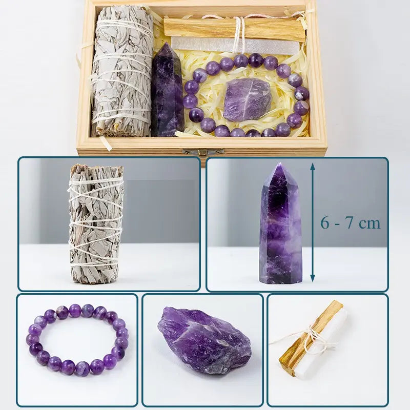 Mystical Healing Crystal Box with Amethyst and Rose Quartz Essentials - Gems Ritual