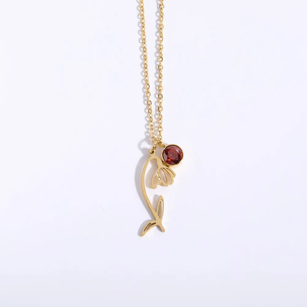 Personalized Birthstone Necklace – Elegant Zircon Flower Pendant Gems Ritual