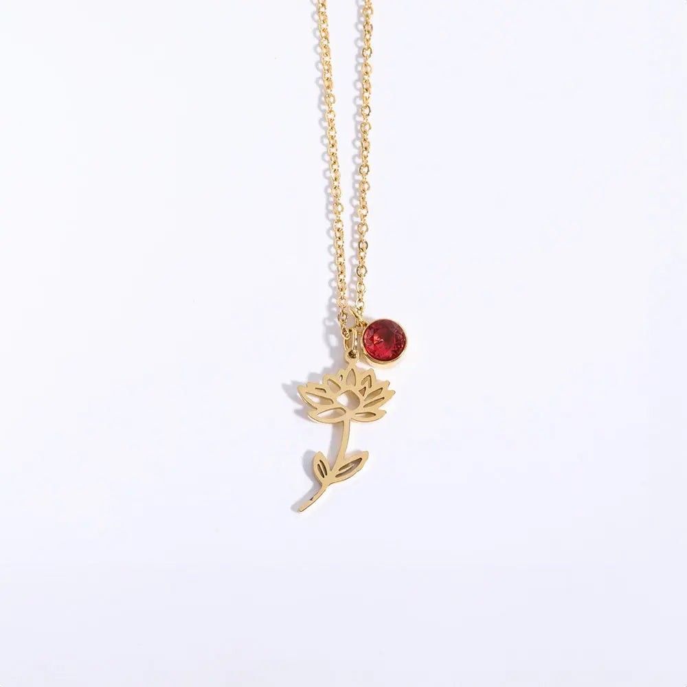 Personalized Birthstone Necklace – Elegant Zircon Flower Pendant Gems Ritual