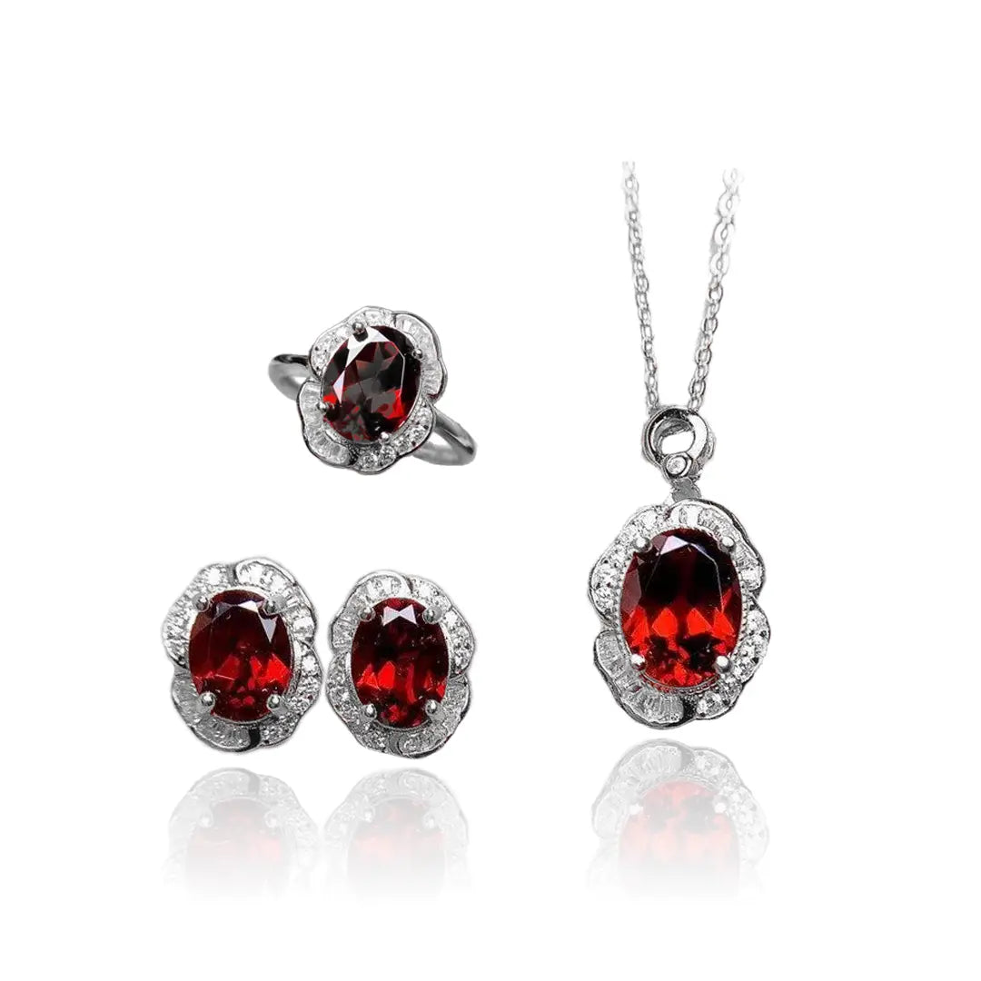 Radiant Garnet Jewelry Set - Necklace, Earrings, and Ring for Special Occasions - Gems Ritual