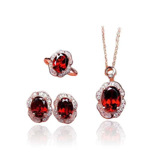 Radiant Garnet Jewelry Set - Necklace, Earrings, and Ring for Special Occasions - Gems Ritual