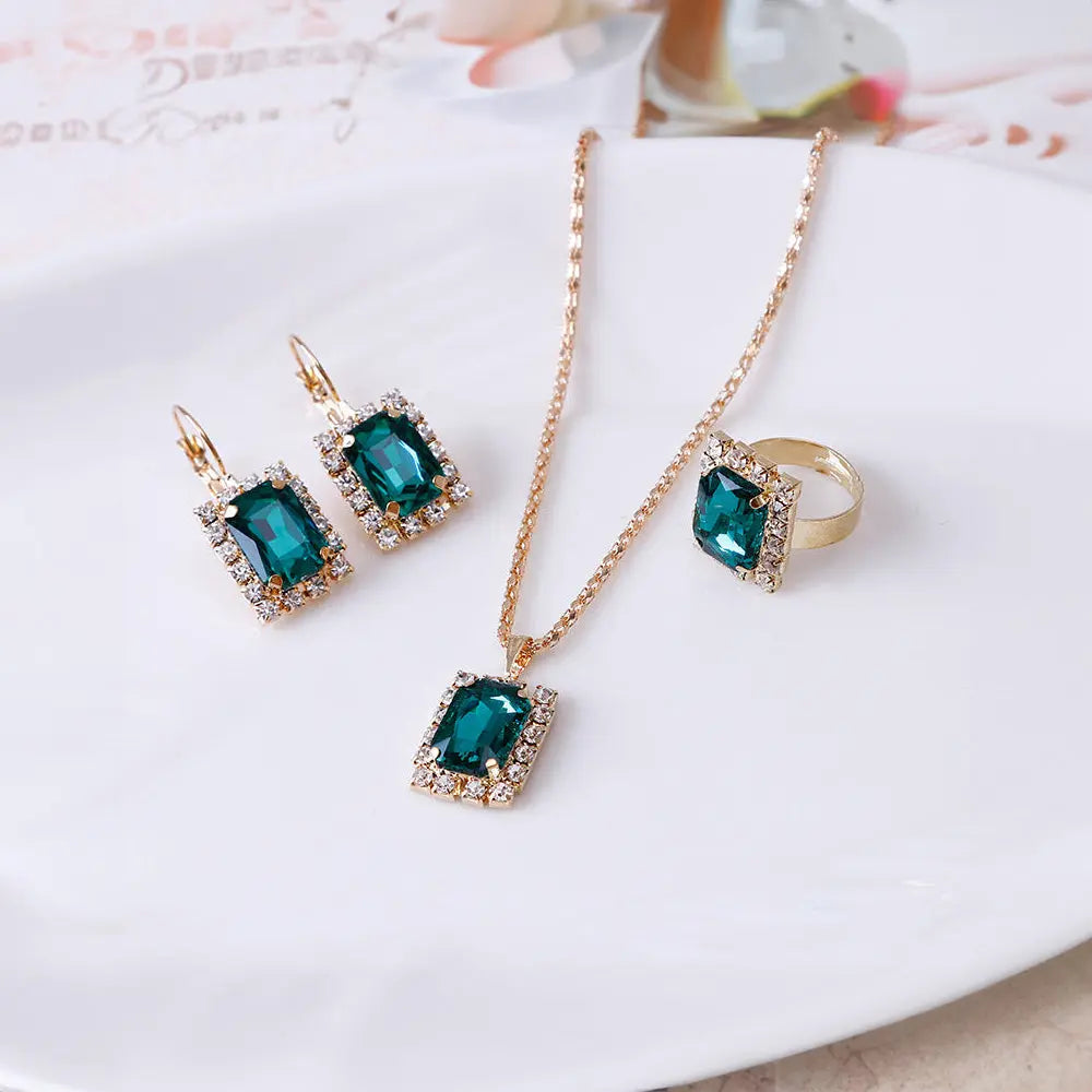 Elegant Wedding Jewelry Set with Crystals - Gems Ritual