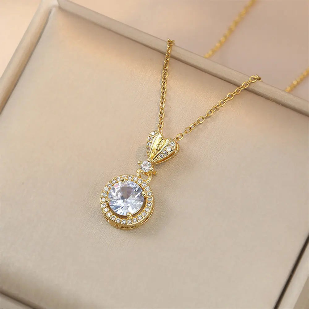 Dazzling Zircon Jewelry Set – Necklace and Earrings in Gold Finish Gems Ritual