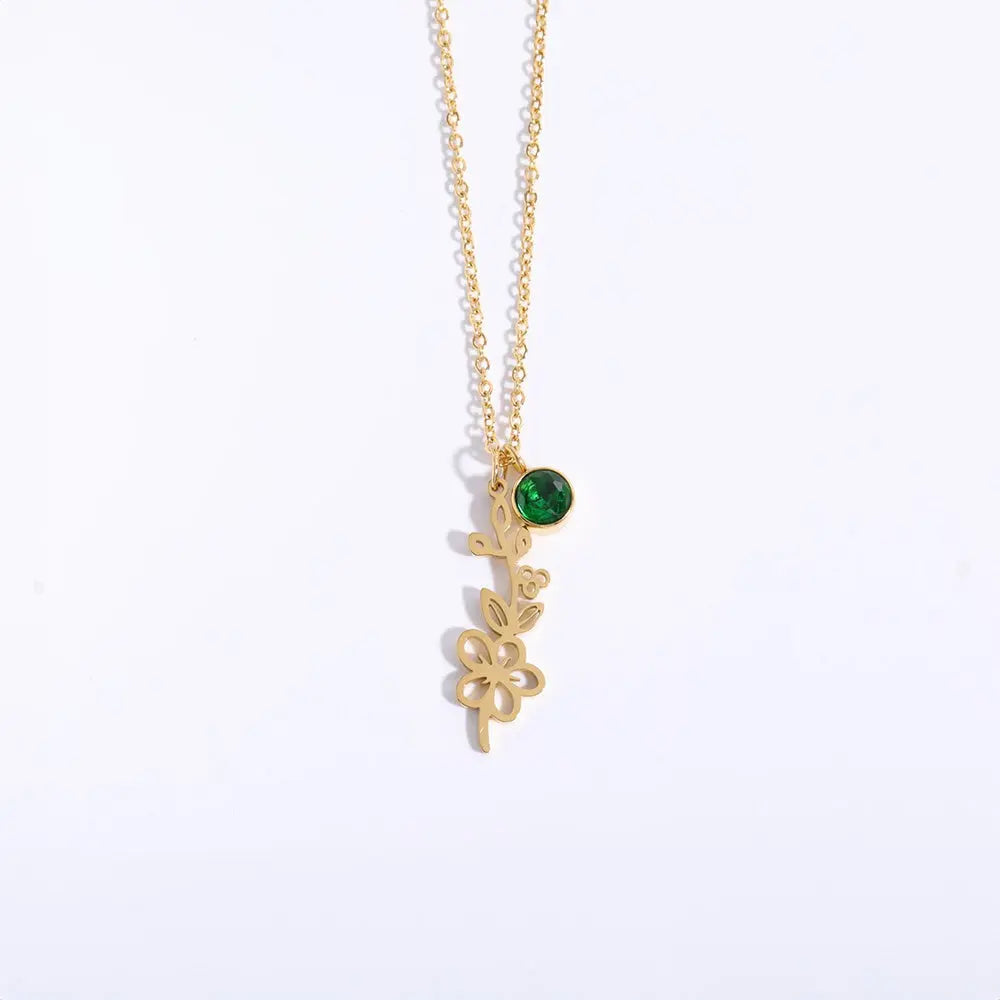 Personalized Birthstone Necklace – Elegant Zircon Flower Pendant Gems Ritual