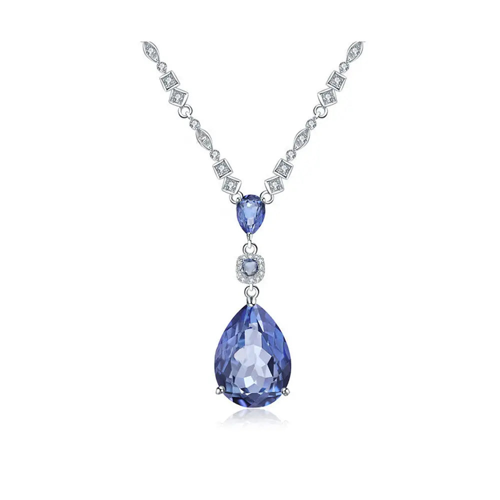 Natural Quartz & Agate Crystal Necklace in Silver with Zirconia Accents - Gems Ritual