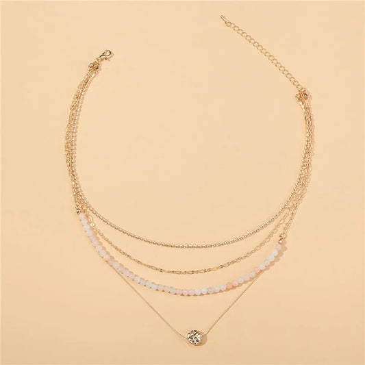 Diamond Necklace with Natural Gemstone Beads – Layered Style - Gems Ritual