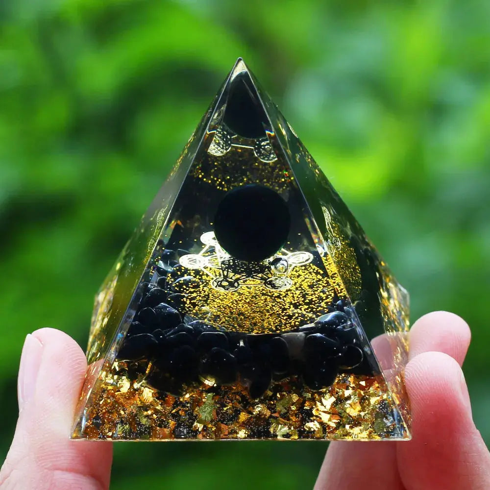 Meditation Orgonite Pyramid with Natural Crystals for Vibrational Healing Gems Ritual