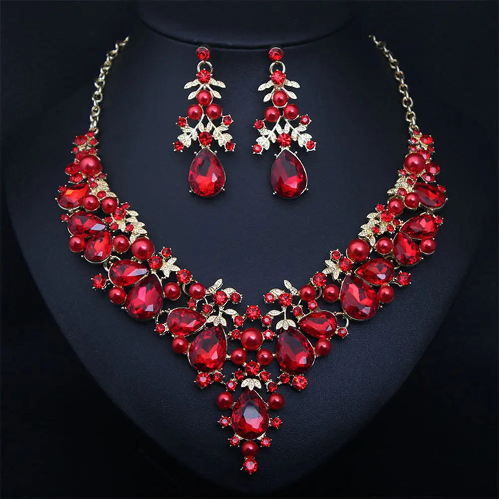 Statement Crystal Pearl Bridal Jewelry Set with Elegant Teardrop Accents - Gems Ritual