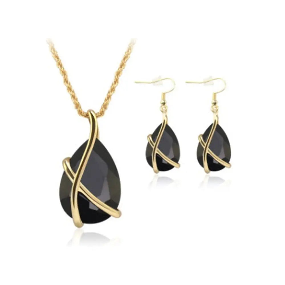 Aura Crystal Jewelry Set – Teardrop Pendant & Earrings Design - Gems Ritual