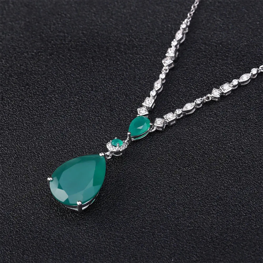 Natural Quartz & Agate Crystal Necklace in Silver with Zirconia Accents - Gems Ritual