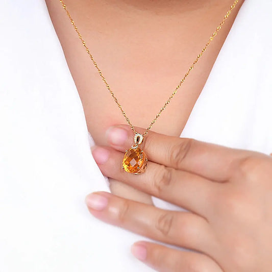 Vintage Citrine Necklace with Crystal Detailing – Luxurious Golden Glow - Gems Ritual