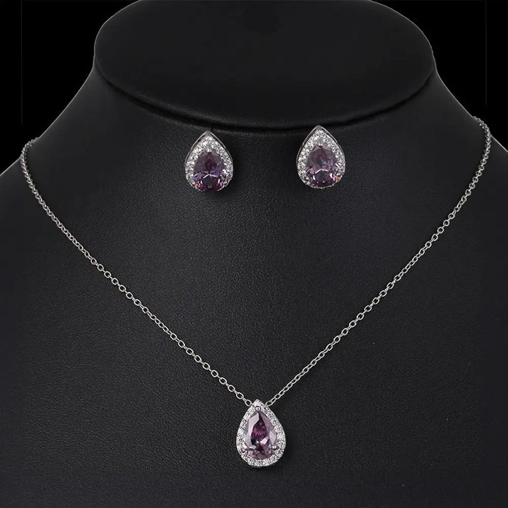 Timeless Zircon Wedding Set with Necklace and Earrings - Gems Ritual