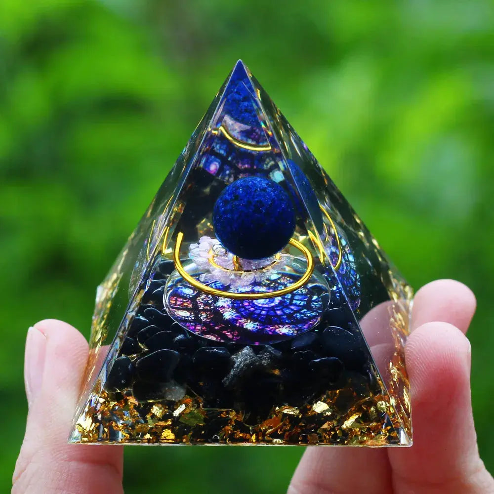 Meditation Orgonite Pyramid with Natural Crystals for Vibrational Healing Gems Ritual