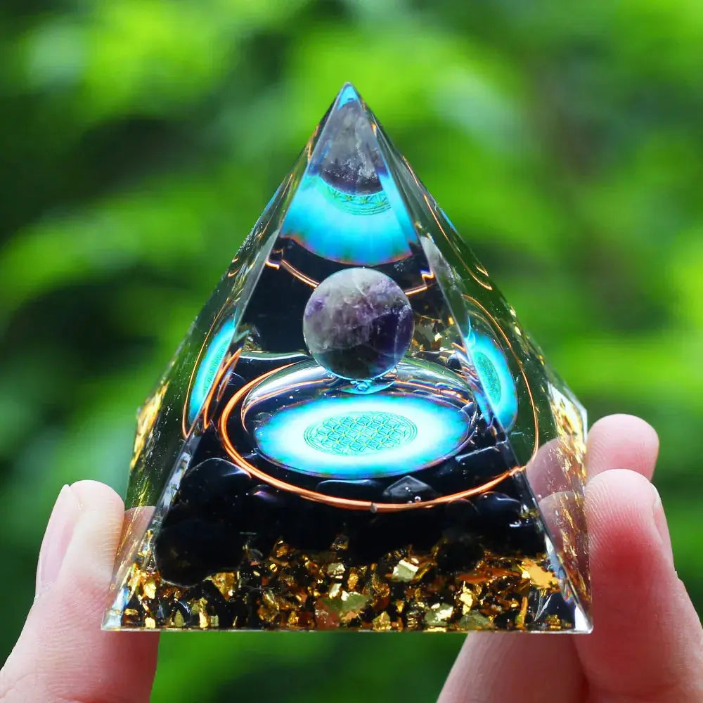 Meditation Orgonite Pyramid with Natural Crystals for Vibrational Healing Gems Ritual
