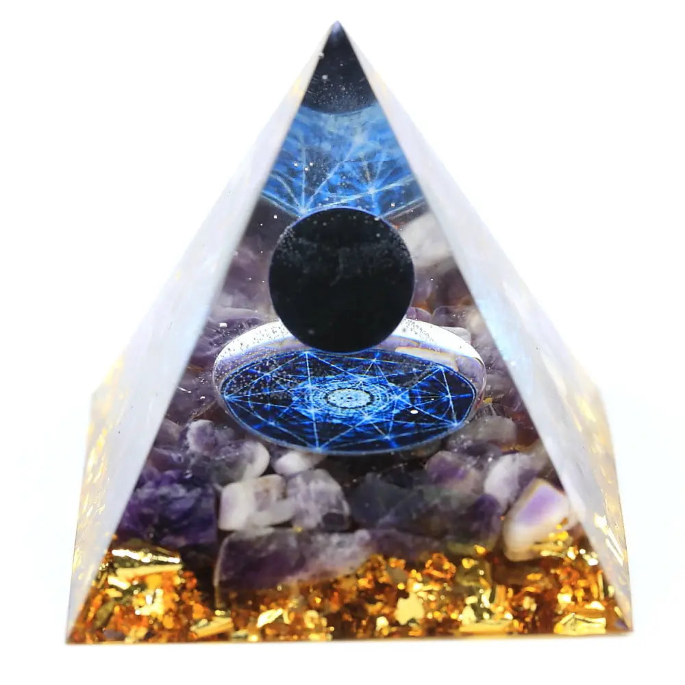 Golden Orgonite Pyramid – Harmonizing Crystal Energy - Gems Ritual