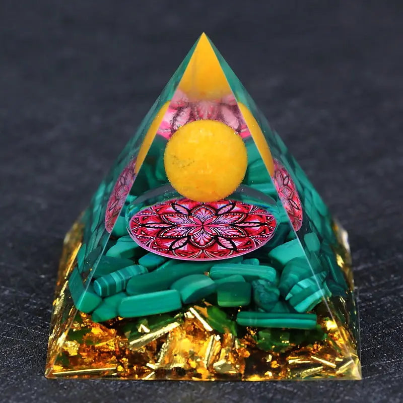 Golden Orgonite Pyramid – Harmonizing Crystal Energy - Gems Ritual