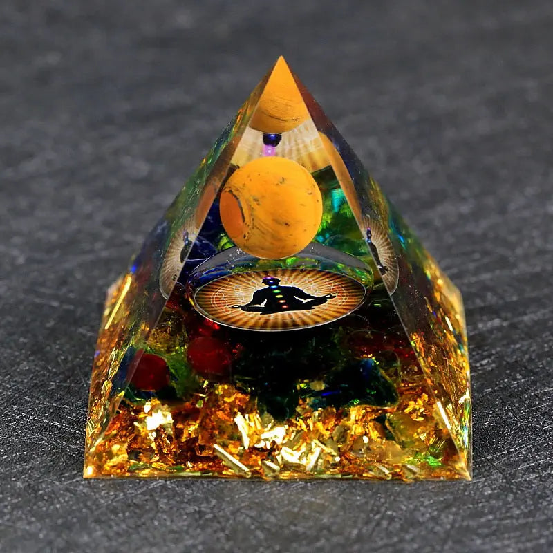 Golden Orgonite Pyramid – Harmonizing Crystal Energy - Gems Ritual