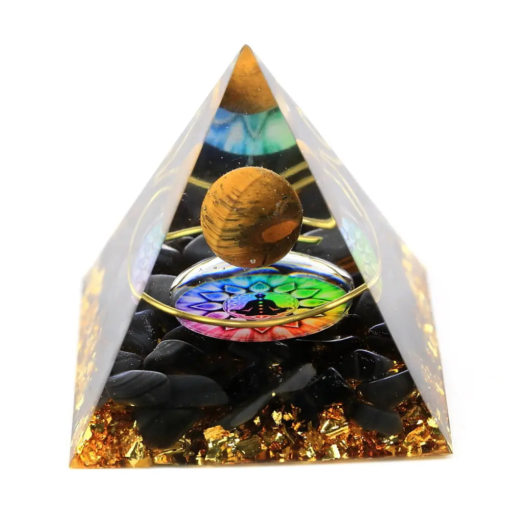 Golden Orgonite Pyramid – Harmonizing Crystal Energy - Gems Ritual