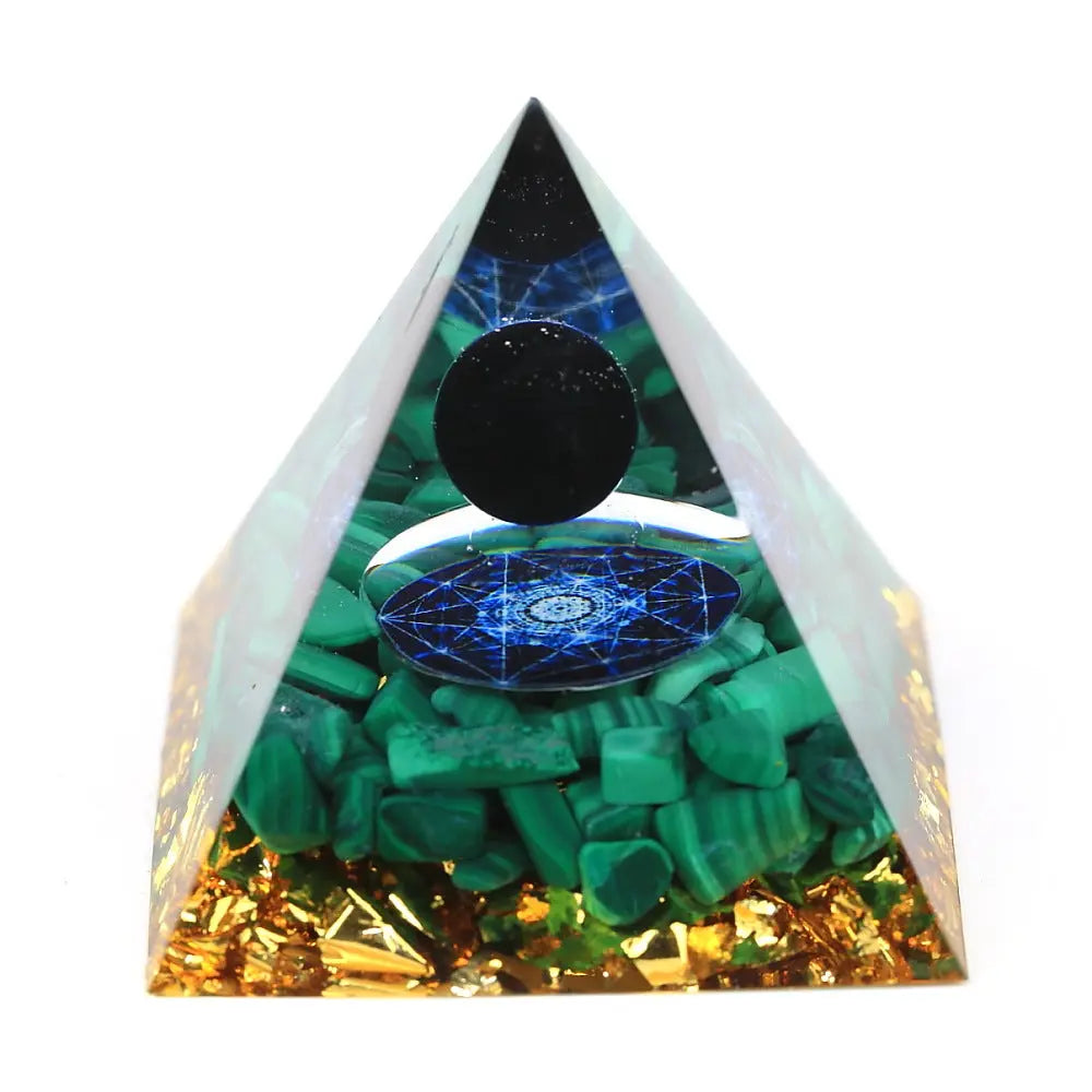 Golden Orgonite Pyramid – Harmonizing Crystal Energy - Gems Ritual