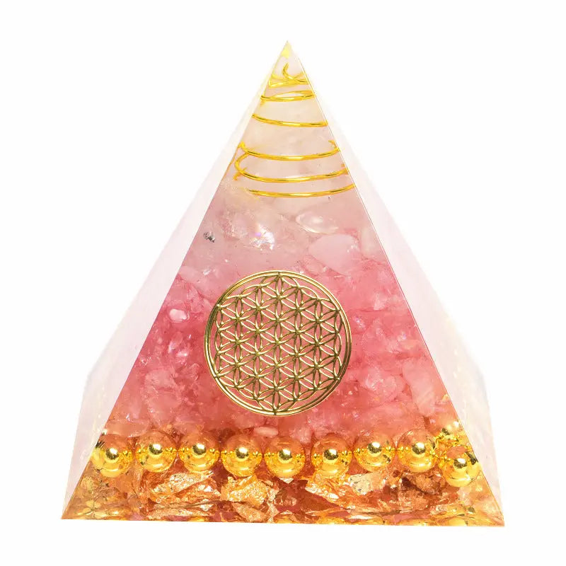 Crystal Orgonite Energy Pyramid – Reiki Infused Chakra Healing Decor Gems Ritual