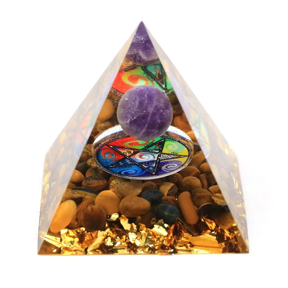 Golden Orgonite Pyramid – Harmonizing Crystal Energy - Gems Ritual