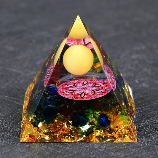 Golden Orgonite Pyramid – Harmonizing Crystal Energy - Gems Ritual