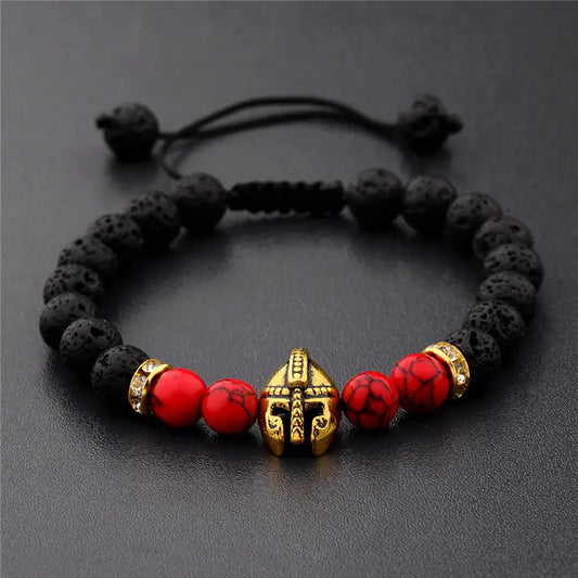 Bold and Grounded Volcanic Beads Spartan Helmet Bracelet - Gems Ritual