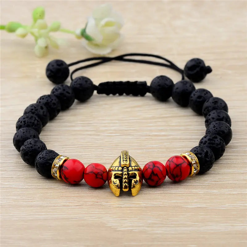 Bold and Grounded Volcanic Beads Spartan Helmet Bracelet - Gems Ritual