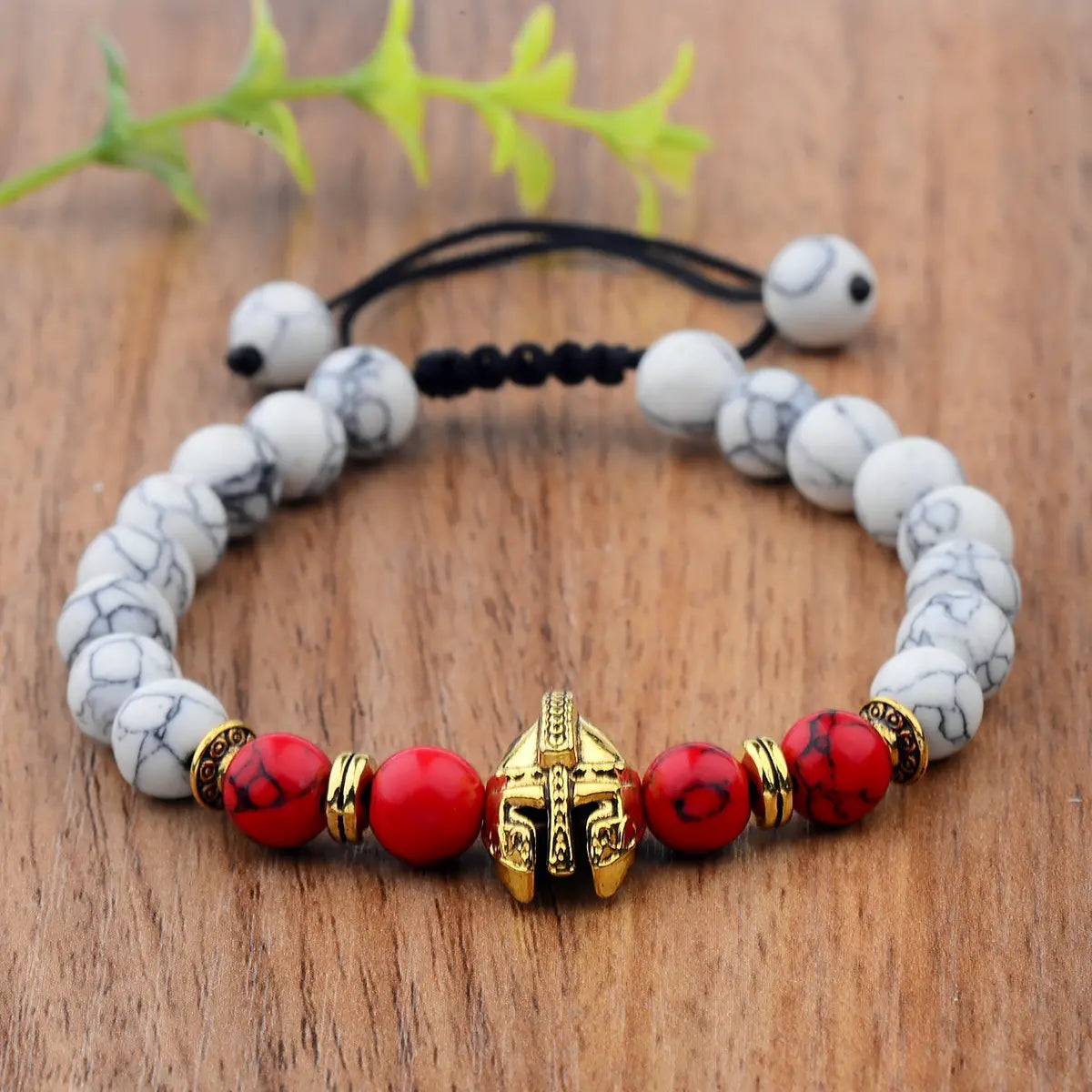 Bold and Grounded Volcanic Beads Spartan Helmet Bracelet - Gems Ritual