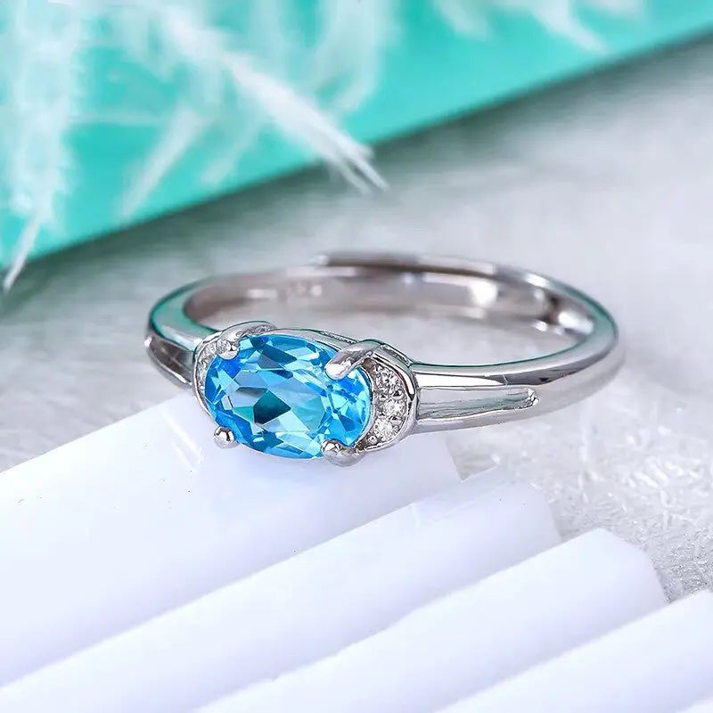 Serene Beauty Aquamarine Ring – Enhanced with Topaz Crystals - Gems Ritual
