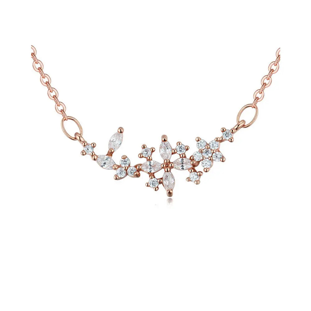 Floral Zircon Crystal Necklace with Delicate Design - Gems Ritual