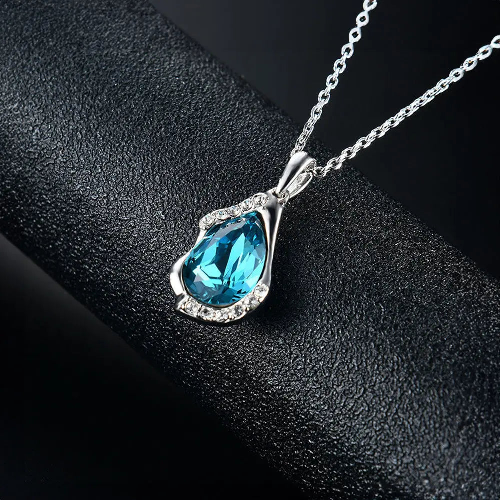 Teardrop Blue Zircon Jewelry – Earrings, Necklace and Ring Set - Gems Ritual