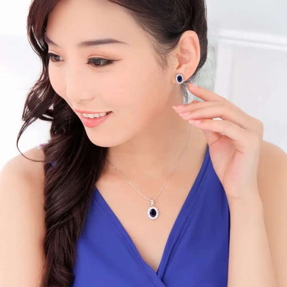 Glamorous Sapphire Jewelry Set with Zirconia Accents Gems Ritual